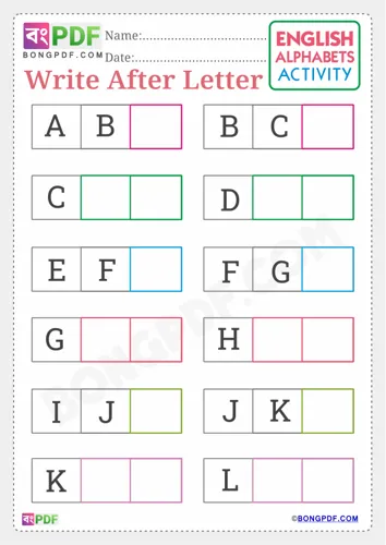 Free Learn Write After English Alphabets Worksheet Download