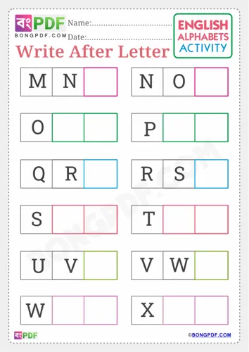 Free Learn Write After English Alphabets Worksheet Download