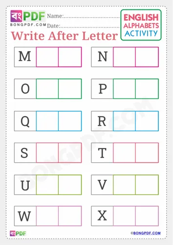 Free Learn Write After English Alphabets Worksheet Download