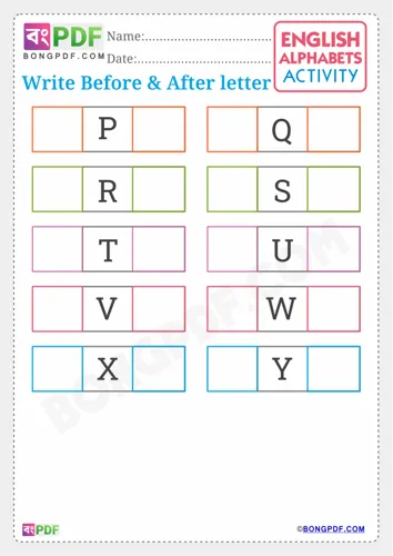Free Learn Write Before And After Alphabets Worksheet Download
