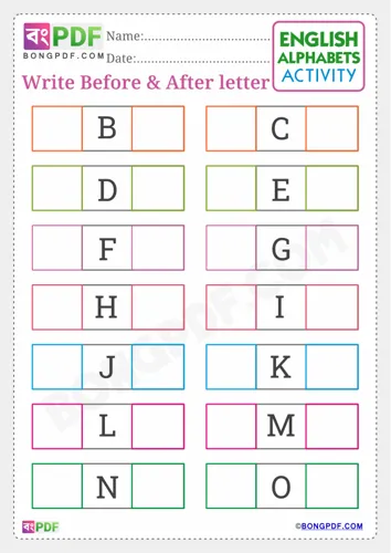 Write Before and After Alphabets
