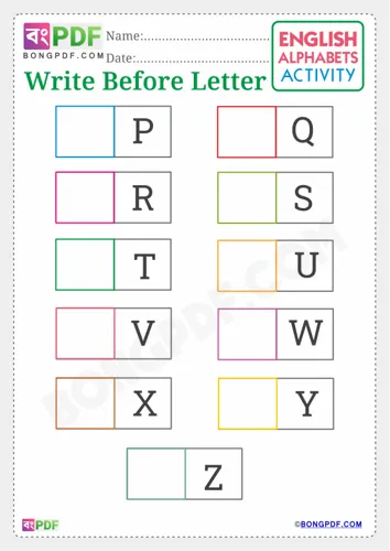 Free Learn Write Before English Alphabets Worksheet Download