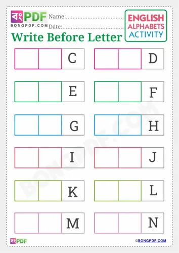 Free Learn Write Before English Alphabets Worksheet Download