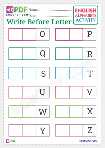 Free Learn Write Before English Alphabets Worksheet Download