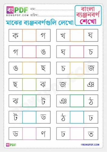 Write Between Byanjonborno Bengali Worksheets