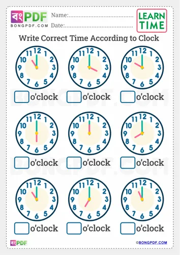 Free Learn Write Correct Time O Clock English Worksheet Download