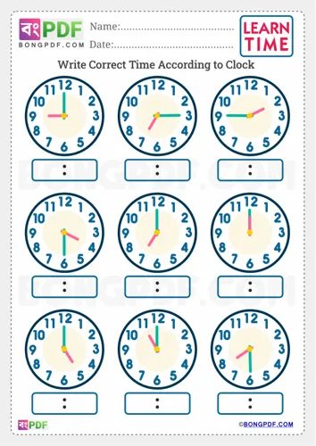 Free Learn Write Time Clock English Worksheet Download