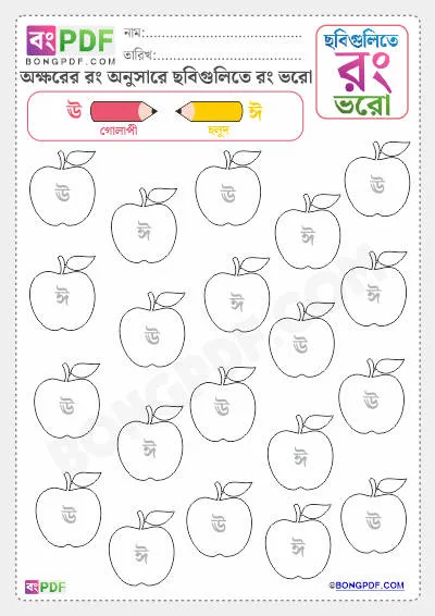 Letters and Colors Activity PDF Bengali Worksheet Download