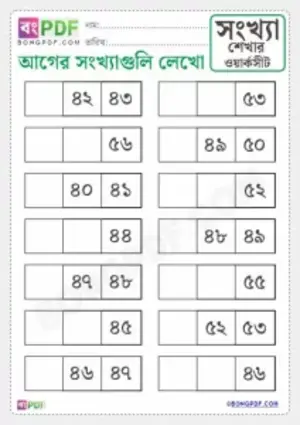 Free Count and Write Before Numbers Bengali Worksheet PDF Download