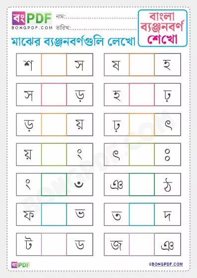 Free Write Between Byanjonborno Bengali PDF Worksheet Download